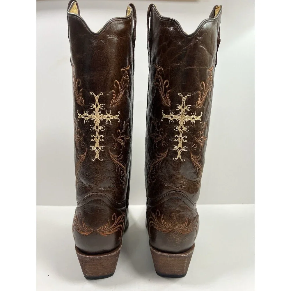 Circle G by Corral L5039 Brown Leather Cross Embroidered Cowboy Boots Women 10M